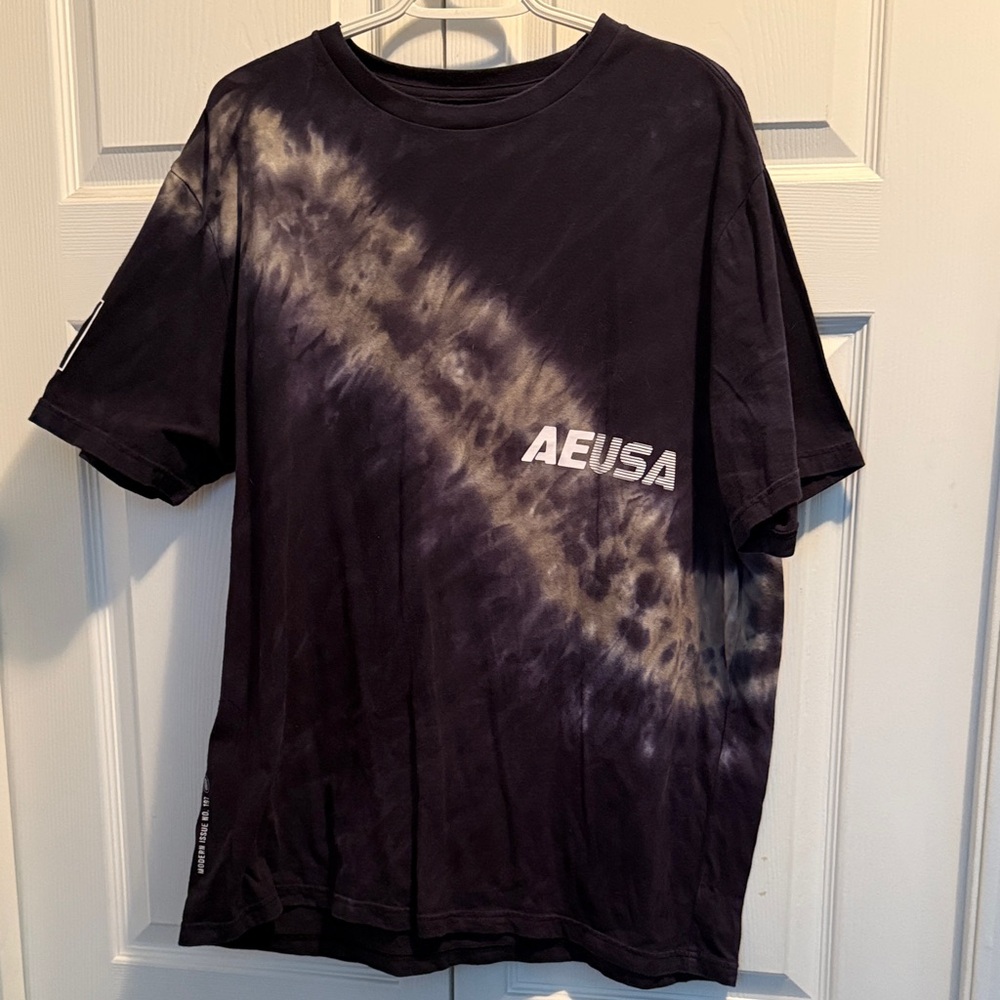 American Eagle Outfitters Black and Gray Tie-Dye Tee